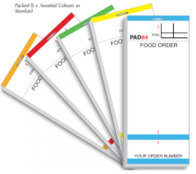 Single Ply Pre-Printed 63mm x 152mm Restaurant Order Pad Boxed 10s - Pad84-10
